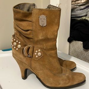 Diesel Suede Embellished Slouch Ankle Booties